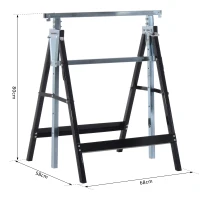 HOMCOM Set 2 Cavalletti da Lavoro Pieghevoli Portata 200 kg, Altezza Regolabili 80-130 cm, Cavalletti Telescopici Salvaspazio in Acciaio per Fai da Te, Garage e Giardino, Nero(m-3)