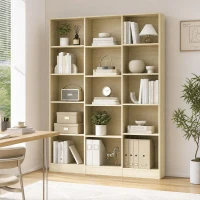 HOMCOM Bibliotecă 6 niveluri, Raft de depozitare cu 17 compartimente și rafturi reglabile, 149 x 23,6 x 188 cm, Stejar(m-4)