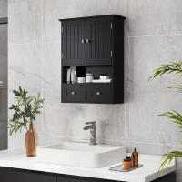 kleankin Armario de Baño de Pared Armario Colgante Mueble Suspendido de Baño con 2 Puertas y 2 Cajones 50,8x17,8x66 cm Negro(m-2)