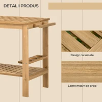 Outsunny Cărucior de Servire pentru Grădină din Lemn de Brad, Cărucior cu Rafturi și Suport pentru Sticle, 95x47x74 cm, Natural(m-6)