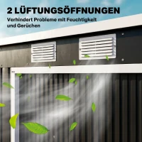 Outsunny Geräteschuppen, mit Lüftungsfenstern, Schiebetüren, verzinkter Stahl, 213 x 130 x 172 cm, Dunkelgrau(m-8)