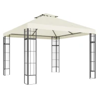 Outsunny 3 x 3 m Garten-Pavillon, 2-Stufen-Dach-Design, UV30+ Schutz, UV-beständig, Sonnenschutz, Metallrahmen, Cremeweiß(m-1)