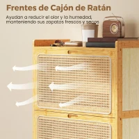 HOMCOM Zapatero Estrecho de Bambú con 3 Cajones Abatibles de Ratán para 18-21 Pares de Zapatos 69x29x119,8 cm Natural(m-8)