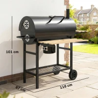 Outsunny Barbacoa de Carbón Portátil Barbacoa Carbón Barril con Asador Eléctrico Estantes Plegables Ruedas Termómetro(m-3)
