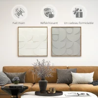 HOMCOM Lot de 2 tableaux abstraits 3D, décoration murale en bois géométrique, pour salon, chambre, bureau, 80 x 80 cm, blanc(m-6)