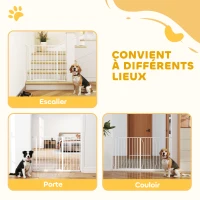 PawHut Barrière de sécurité chien barrière extensible 75-145 x 76 cm barrière escaliers couloirs portes sans perçage en acier et ABS blanc(m-7)
