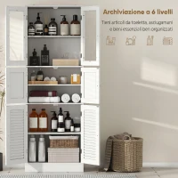 HOMCOM Columna de Baño Estrecha con Puertas de Vidrio Puertas de Lamas Estantes Ajustables 60x30x170 cm Blanco(m-4)