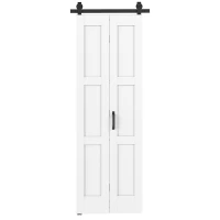 HOMCOM Porta Scorrevole Pieghevole in Legno 71.2x213.4 cm con Binario in Acciaio, Maniglia, Guida e Ruote, Bianca e Nera(m-1)