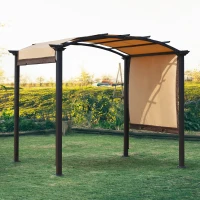 Outsunny Pergola con Tende Scorrevoli da Giardino 295x245cm, Gazebo a Pergola da Esterno in Metallo Cachi(m-10)
