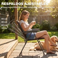 Outsunny Conjunto Mesa y 2 Sillas Muebles para Jardín Exterior Patio Terraza Silla Plegable Respaldo Reclinable a 4 Niveles Texteline Marco Acero Marrón(m-5)