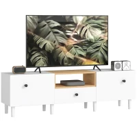 HOMCOM Mobil TV 70" max cu 2 uși rabatabile, sertar și raft deschis, din lemn, 150x35x45 cm, alb și culoare lemn(m-11)