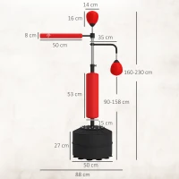 HOMCOM Sac de frappe sur pied 4 en 1 punching ball autonome balles de vitesse barre rotative gants 88 x 50 x 160-230 cm rouge(m-3)