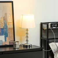HOMCOM Lampada da Tavolo con Cristalli e Porta USB, in Metallo, Vetro e Poliestere, Ø23x45 cm, Bianco e Argento(m-10)