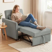 HOMCOM 3-in-1 Schlafsessel, Ausziehbarer Sofa-Bett Sessel mit Verstellbarer Rückenlehne, Grau(m-2)