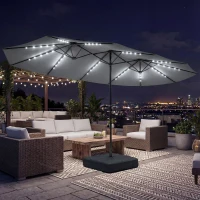 Outsunny Patio Umbrella Double-Sided Outdoor Umbrella with Solar Lights Base, Grey(m-10)