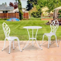 Outsunny Ensemble Salon de Jardin 2 Places 2 chaises + Table Ronde Fonte d'aluminium Imitation Fer forgé Blanc(m-10)