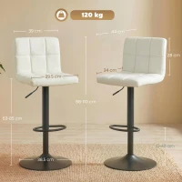 HOMCOM Set 2 Scaune de Bar Reglabile cu Suport pentru Picioare, din Piele PU și Oțel, 39,5x44x88-110 cm, Crem(m-3)