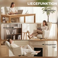 HOMCOM Bürostuhl mit Fußstütze, Ergonomischer Drehstuhl mit Wippfunktion, Verstellbarer Hohe Rückenlehne, Schneeflanellstoff(m-5)