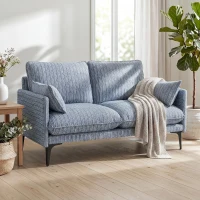HOMCOM Divano 2 Posti in Tessuto con Braccioli, Imbottitura Spessa e 2 Cuscini, 131x78x83 cm, Blu(m-2)