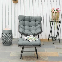 Outsunny Fauteuil chaise de jardin avec repose-pieds en métal époxy et résine tressée aspect rotin avec coussins(m-10)