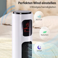 HOMCOM Turmventilator mit Fernbedienung, 96 cm Säulenventilator, 45 W Standventilator mit LED-Anzeige, 70° oszillierend, 3 Modi, Timer, 3 Geschwindigkeiten Weiß(m-4)