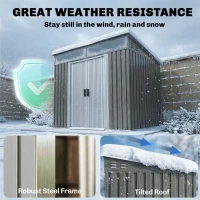 Outsunny 6.5 x 4FT Galvanised Metal Shed with Foundation Kit, Lockable Tool Garden Shed with Double Sliding Doors, Vents, Light Grey Wood Effect(m-6)