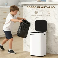 HOMCOM Bidone per Immondizia da 13L con Sensore e Spazio per Deodoranti, in Acciaio e PP, 24x24x41 cm, Bianco e Nero(m-8)