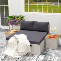 Outsunny Polyrattan Sonnenliege für 2 Personen Doppelliege mit Fußhocker Stauraum Auflagen 125x114x72,5 cm Grau(m-10)