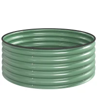 Outsunny Galvanised Raised Garden Bed with Safety Edging, Outdoor Raised Planter Box with Gloves, 120 x 120 x 43cm, Light Green(m-1)