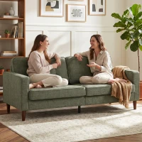 HOMCOM 3 Seater Sofa Button Tufted Upholstered Couch with Wood Legs for Living Room, Green(m-8)