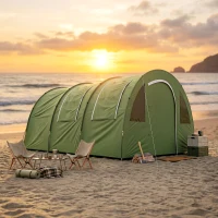 Outsunny 4 Man Camping Tent with 2 Room, Floor and Carry Bag - Green(m-9)