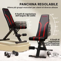SPORTNOW Panca Palestra Pieghevole, Panca Addominali Multifunzione Inclinabile con Schienale Regolabile a 6 Livelli Nero(m-4)