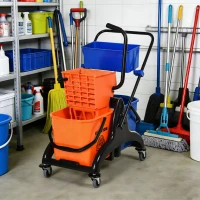 HOMCOM Reinigungseimer, Wischmoppeimer, rollbar, 26 Liter, Kunststoff, Metall, Orange(m-10)