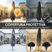 Outsunny Ombrellone a Sbalzo con 32 Luci LED Solari e Manovella, in Metallo e Poliestere, 330x295x245 cm, color Cachi(m-5)
