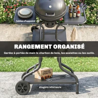 Outsunny Barbecue à charbon Rond avec couvercle Barbecue Rond Extérieur avec Thermomètre, 129 x 63,5 x 106,5 cm, Noir(m-5)