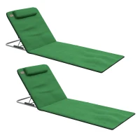 Outsunny Set of Two Metal Frame Beach Chairs, with Reclining Backs - Green(m-11)