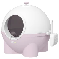 PawHut Litiere pentru Pisici 4kg Max cu Capac și Lopățică Inclusă, 53x51x48 cm, Albă și Roz(m-1)