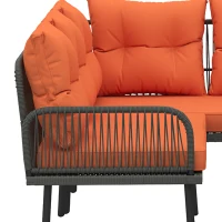 Outsunny 6 Piece Rattan Garden Furniture Set, 8 Seater Garden Corner Sofa with Cushions and Glass Top Table, Orange(m-12)