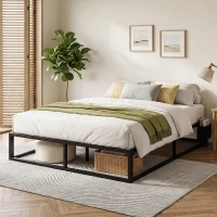 HOMCOM Cadru de pat 140 x 190 cm cu somier, pat dublu cu buzunar de depozitare, suport cu lamele din lemn, negru(m-5)