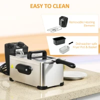 HOMCOM 3 Litre Stainless Steel Deep Fat Fryer with Adjustable Temp, 60min Timer, Viewing Window and Safety Cut Out, 2000W(m-7)