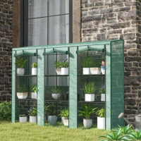 Outsunny Invernadero de Exterior de 3 Niveles con Puerta Enrollable con Cremallera 9 Estantes Cubierta de PE 215x46x151cm Verde(m-10)