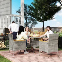 Outsunny Five-Piece Rattan Set, with Wood-Top Table - Teak(m-10)