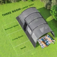 Outsunny 4 Person Camping Tent, Waterproof Family Tent, Tunnel Design, 4 Large Windows, Sleeping Cabins 3000mm Water Column Grey(m-4)