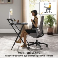 HOMCOM 70 cm Folding Computer Desk with Monitor Shelf - Black(m-5)