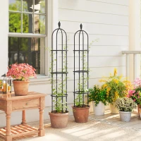Outsunny Juego de 2 Obeliscos de Jardín de Acero PE 1,74 m Enrejados para Plantas Trepadoras Rosas para Exterior Patio Negro(m-10)