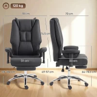 HOMCOM Executive Office Chair, Reclining Desk Chair with Footrest, Adjustable Armrests, Pet Friendly Faux Leather, Black(m-3)