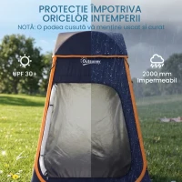 Outsunny Cort Duș Camping Pop-Up, Impermeabil 2000 mm, UPF30+, 152x152x200 cm, Poliester, Albastru(m-6)