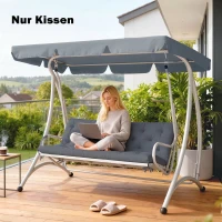 Outsunny Pernă de Grădină Modernă pentru Locuri de Ședere Exterioare cu 6 Curele, Pernă Exterioară Umplută cu Bumbac și Poliester, pentru Canapele, Balansoare, Bănci, 150x98x8 cm, Gri Închis(m-9)
