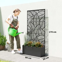 Outsunny Jardinière avec treillis, bac à fleurs, lit surélevé avec brise-vue, pour plantes grimpantes métal 90 x 30 x 170 cm noir(m-3)