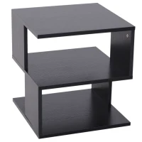 HOMCOM Mesa Auxiliar Cuadrada de 3 Niveles con 3 Estantes Abiertos de Almacenaje para Salón Dormitorio 40x40x43 cm Negro(m-12)